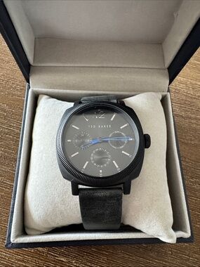 Ted Baker Black and Blue Accent Men's Leather Watch *needs new battery*